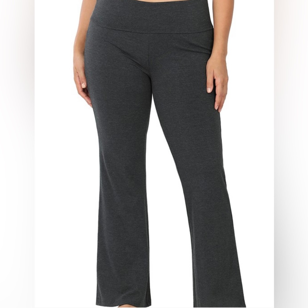 Charcoal Gray Yoga Pants Flare Leg Fold Over Cotton Plus size 1x, 2x, 3x